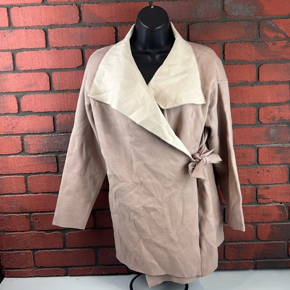 Zara Waterfall Collar Asymmetrical Hem Jacket Winter‎ Light Acadamia - Picture 1 of 5